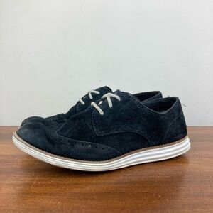 Cole Haan Lunargrand Oxfords Women's 8B Black Suede Leather Wingtip Shoes.